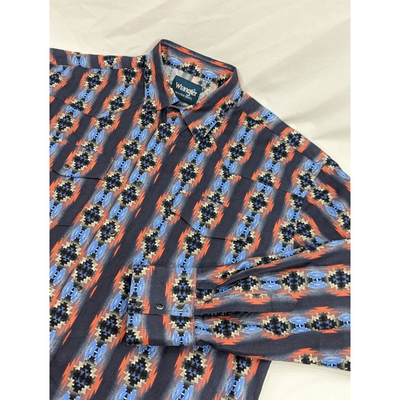 Wrangler Other - Vintage‎ Wrangler Aztec Pearl Snap Mens Cowboy Dress Shirt Blue Size Large